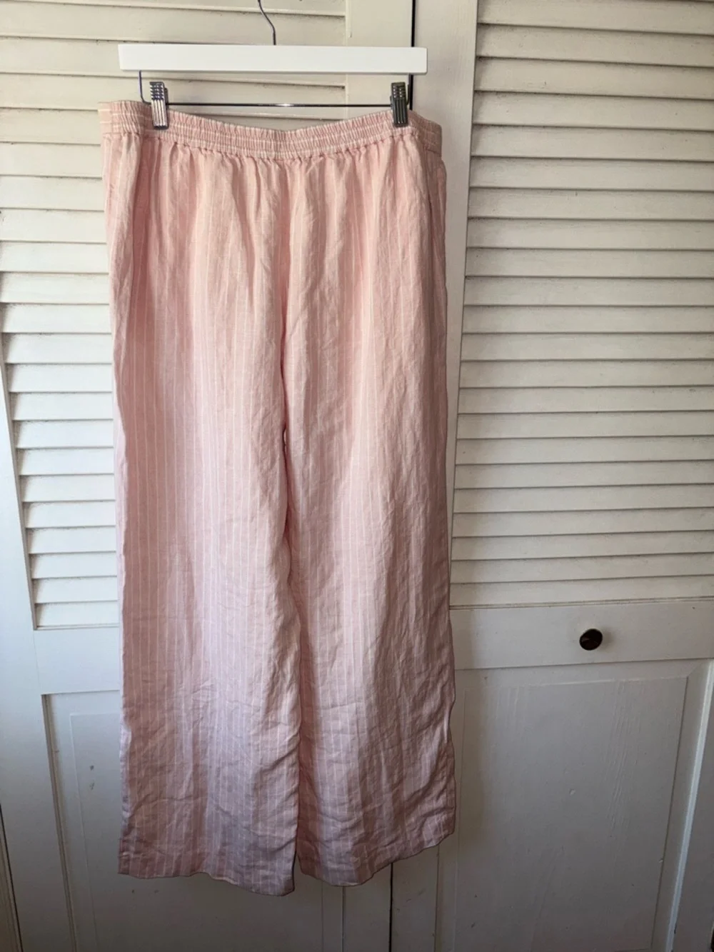Madewell The Easy Pull-On Pant in 100% Linen Size Large Pink White Stripes - Picture 5 of 8